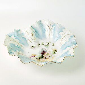 Antique RS Prussia Heart Bowl, Light Blue Floral Porcelain Centerpiece, c.1890s